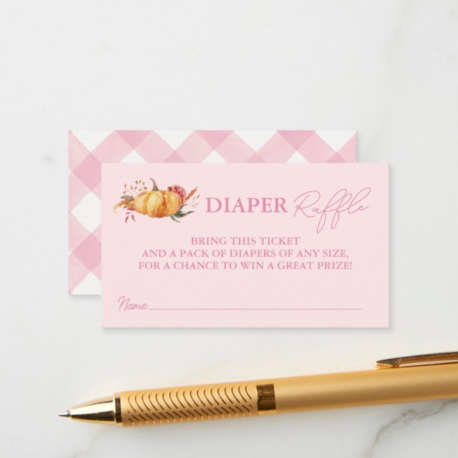 Tarjeta De Recepción Pequeña Calabaza Floral Baby Shower Diaper Raffle (Anverso/Reverso In Situ)