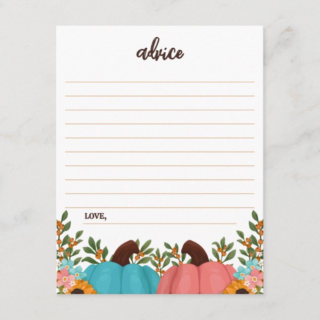 Tarjeta De Recepción Pequeña Calabaza Género Consejo de Revelación (Anverso)