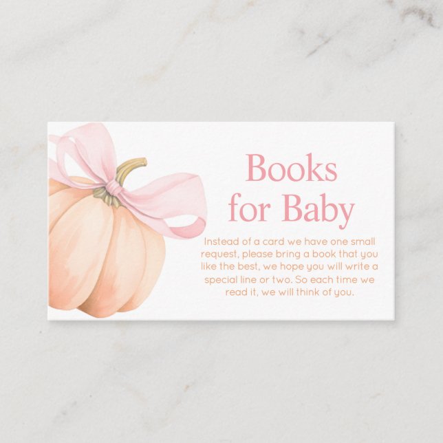 Tarjeta De Recepción Pequeña calabaza naranja Libros Baby Shower para b (Anverso)