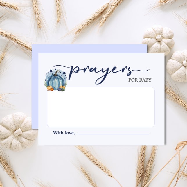 Tarjeta De Recepción Pequeña Calabaza Niño Bebé Ducha Oraciones Para El (Enclosure card ' Prayers for Baby' Blue watercolor pumpkin for Baby Boy Shower)