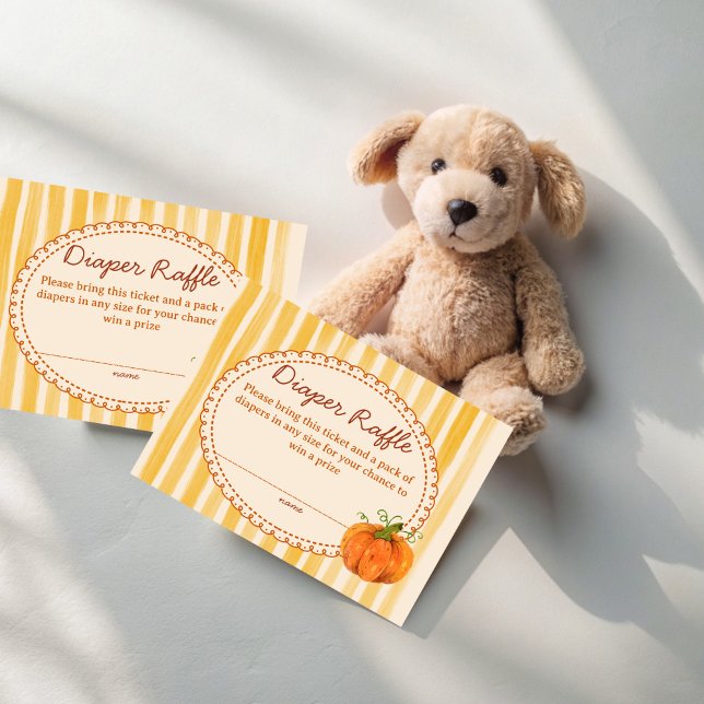 Tarjeta De Recepción Pequeña calabaza rayas retro rifa de pañales (Little pumpkin retro yellow stripes fall baby shower diaper raffle enclosure card raffle tickets)