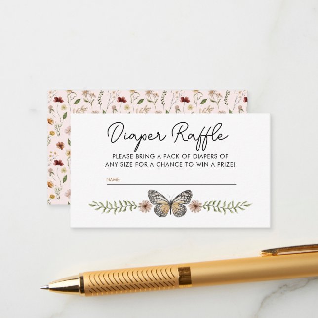 Tarjeta De Recepción Pequeña flor silvestre Rosa Diaper Raffle Baby Sho (Anverso/Reverso In Situ)