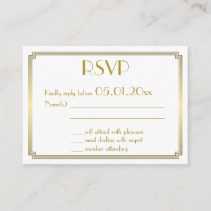Tarjeta De Recepción Pequeña Gran Gatsby Art Deco Boda Blanca RSVP