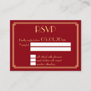 Tarjeta De Recepción Pequeña Gran Gatsby Art Deco Boda Roja RSVP