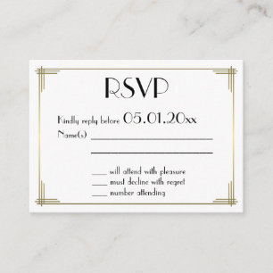 Tarjeta De Recepción Pequeña Gran Gatsby White Art Deco Wedding RSVP