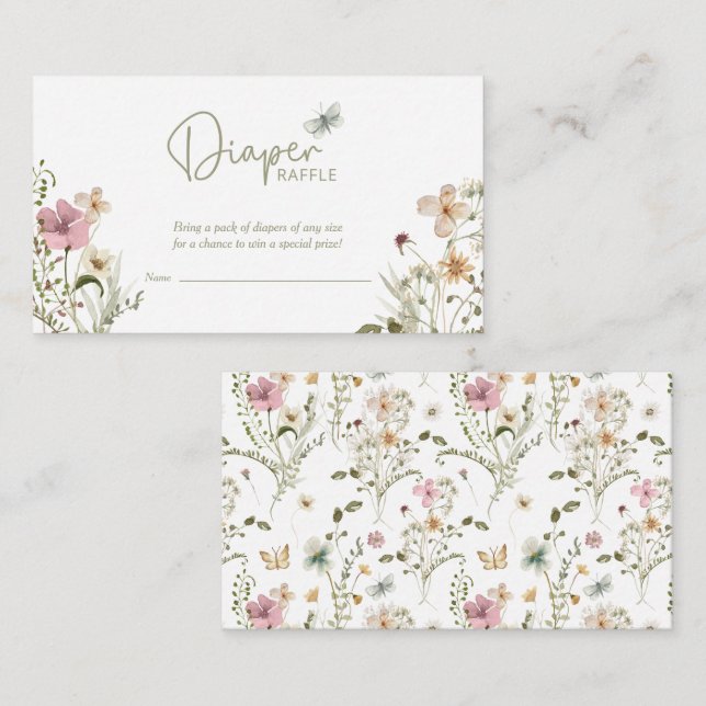 Tarjeta De Recepción Pequeña mariposa Diaper Raffle Chica Baby Shower (Anverso / Reverso)