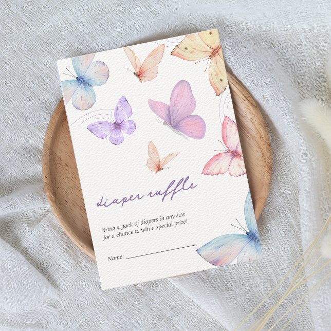 Tarjeta De Recepción Pequeña mariposa Diaper Raffle Chica Baby Shower (diaper raffle baby shower card butterfly)