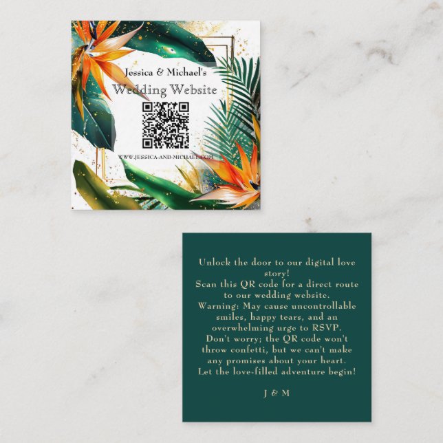 Tarjeta De Recepción Pequeña página web de Aves de Paraíso con código Q (Anverso / Reverso)