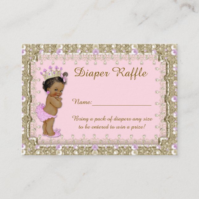 Tarjeta De Recepción Pequeña Princesa Diaper Raffle Entradas, rosa (Anverso)