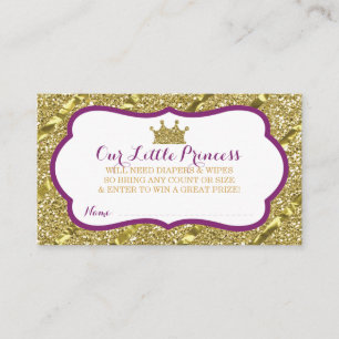 Tarjeta De Recepción Pequeña Princesa Diaper Raffle Ticket, falsa Purpu