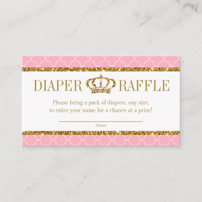 Tarjeta De Recepción Pequeña Princesa Real Rosa y Diaper de Oro (Anverso)