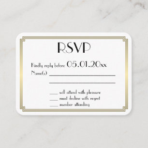Tarjeta De Recepción Pequeña ronda Gatsby Art Deco Boda de Oro RSVP