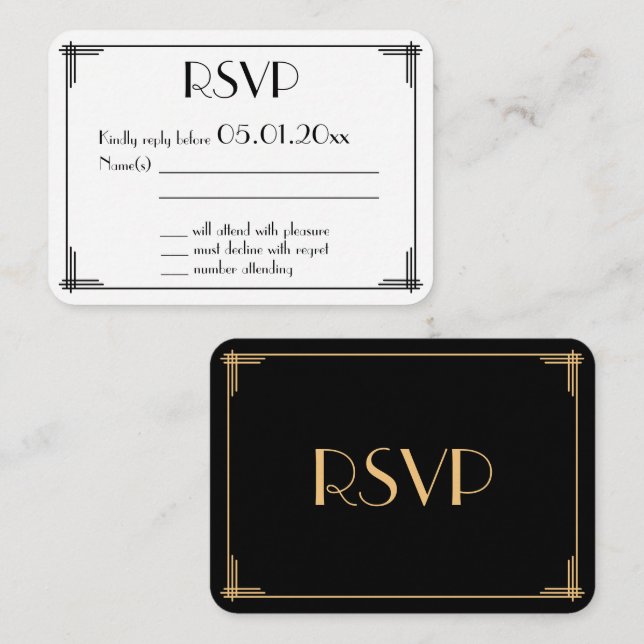 Tarjeta De Recepción Pequeña ronda Gran Gatsby Art Deco Wedding RSVP (Anverso / Reverso)