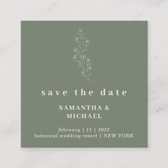 Tarjeta De Recepción Pequeña y brillante boda cuadrada pequeña sage flo (Anverso)