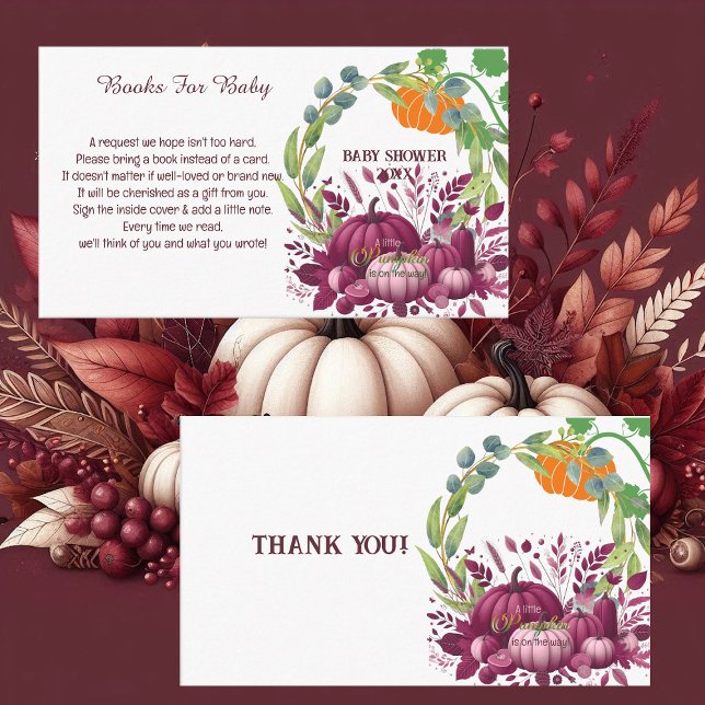Tarjeta De Recepción Pequeñas calabazas Morado Baby Shower Greeneration (Little Pumpkins Purple Baby Shower Greenery Wreath Enclosure Card)