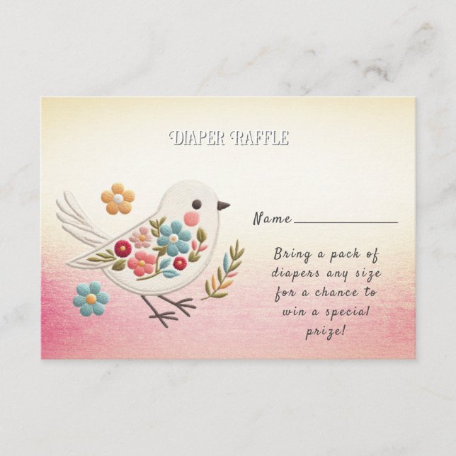 Tarjeta De Recepción Pequeño Baby Shower floral de pájaro blanco (Anverso)