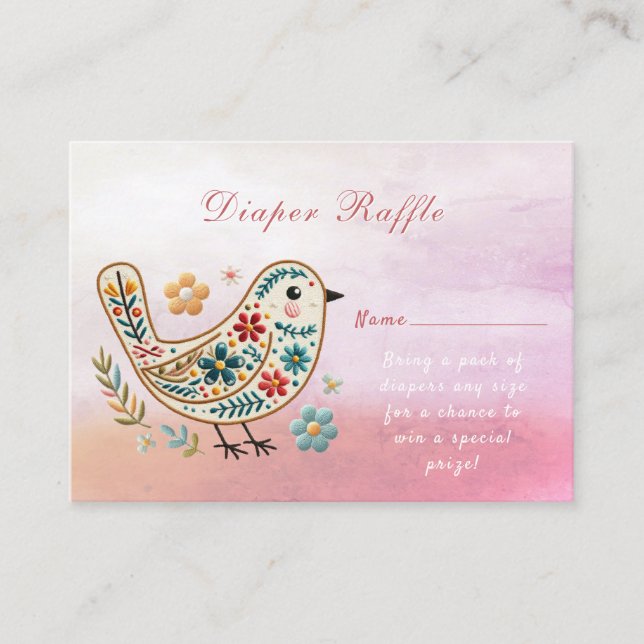 Tarjeta De Recepción Pequeño Bird Floral Embroidery Baby Shower Rosa (Anverso)