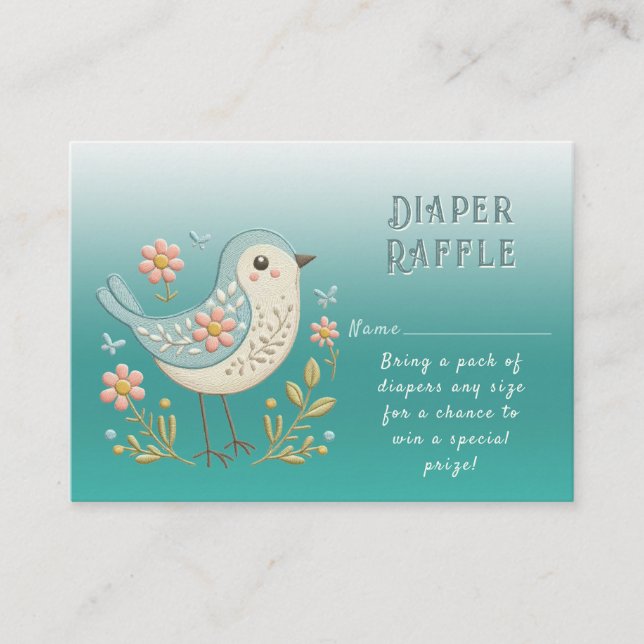 Tarjeta De Recepción Pequeño Bird Floral Embroidery Green Baby Shower (Anverso)