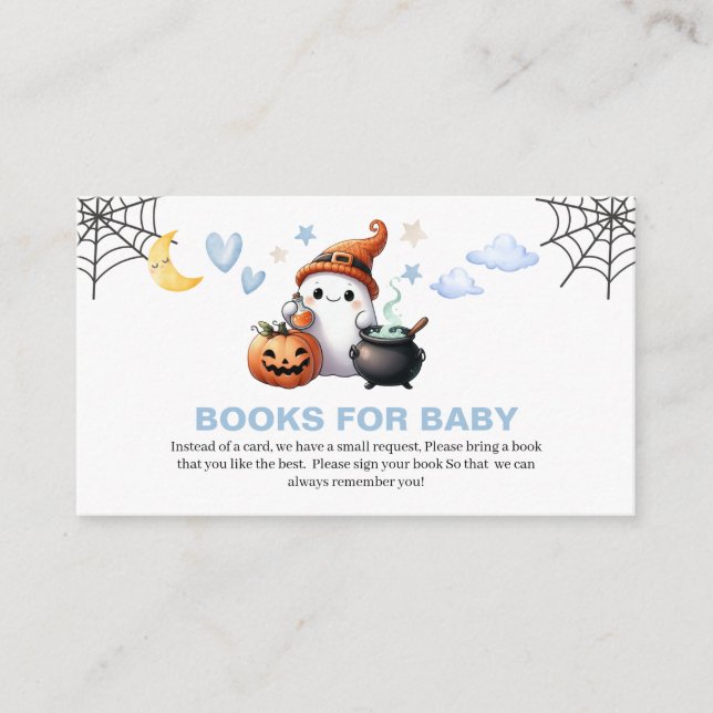 Tarjeta De Recepción Pequeño Boo Boy Baby Shower Book por petición de b (Anverso)
