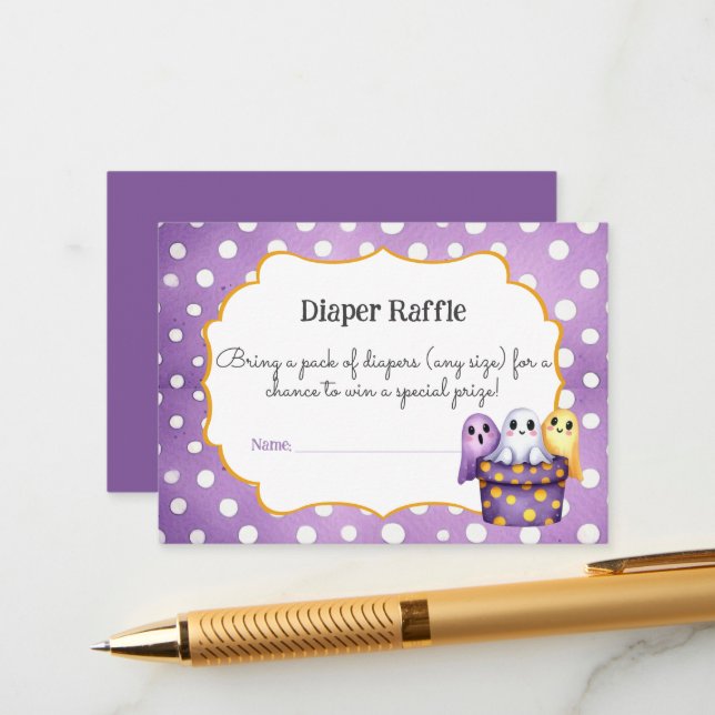 Tarjeta De Recepción Pequeño Boo Cute Fantasma Halloween Diaper Raffle  (Anverso/Reverso In Situ)