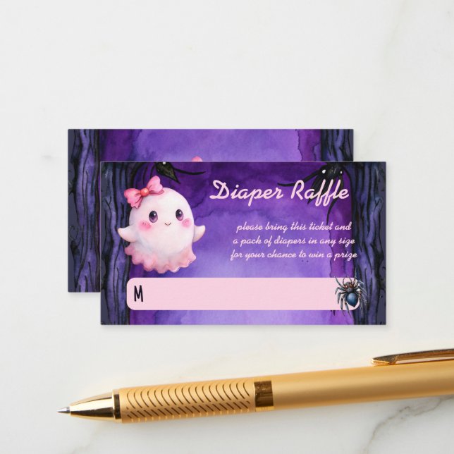 Tarjeta De Recepción Pequeño boo Halloween rosa lindo fanfarrona de pañ (Anverso/Reverso In Situ)