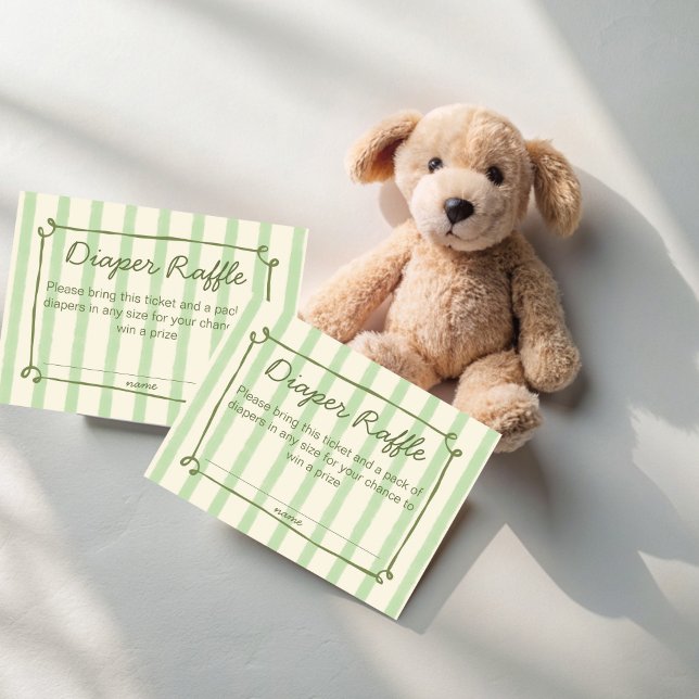 Tarjeta De Recepción Pequeño brote Baby Shower rifa de pañales (Little sprout sage green stripes Baby Shower diaper raffle Enclosure Cards raffle tickets)