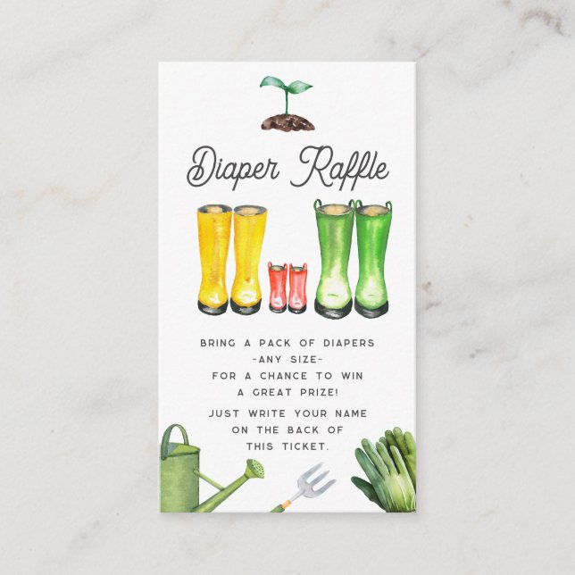 Tarjeta De Recepción Pequeño brote rojo jardinería botas Diaper Raffle (Anverso)