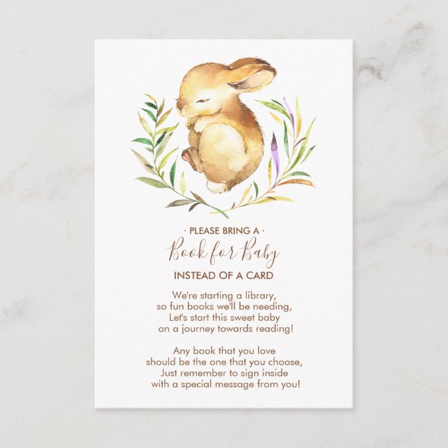 Tarjeta De Recepción Pequeño Bunny Baby Shower Book for Baby Card (Anverso)