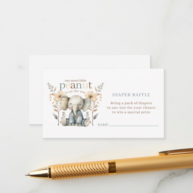 Tarjeta De Recepción Pequeño cacahuete bebé elefante azul Diaper Raffle (Anverso/Reverso In Situ)