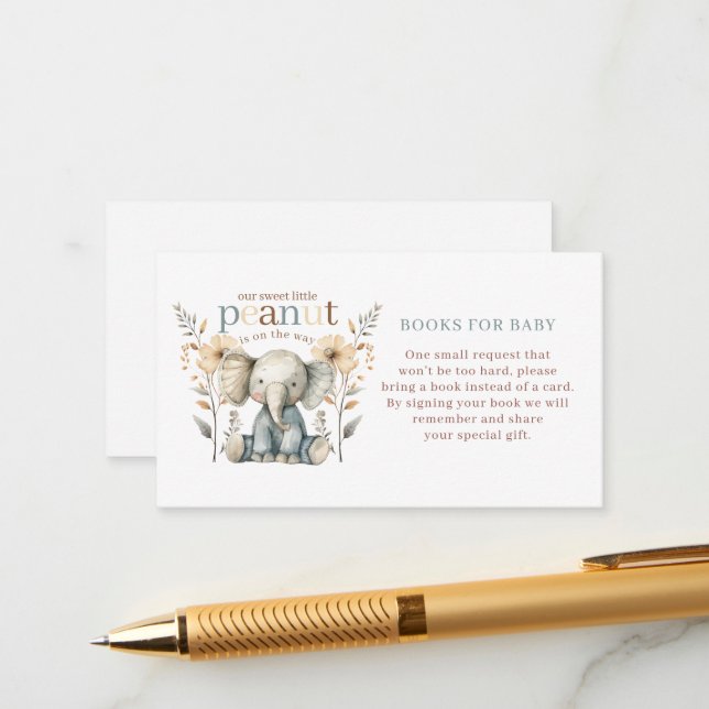 Tarjeta De Recepción Pequeño cacahuete bebé elefante azul Diaper Raffle (Anverso/Reverso In Situ)
