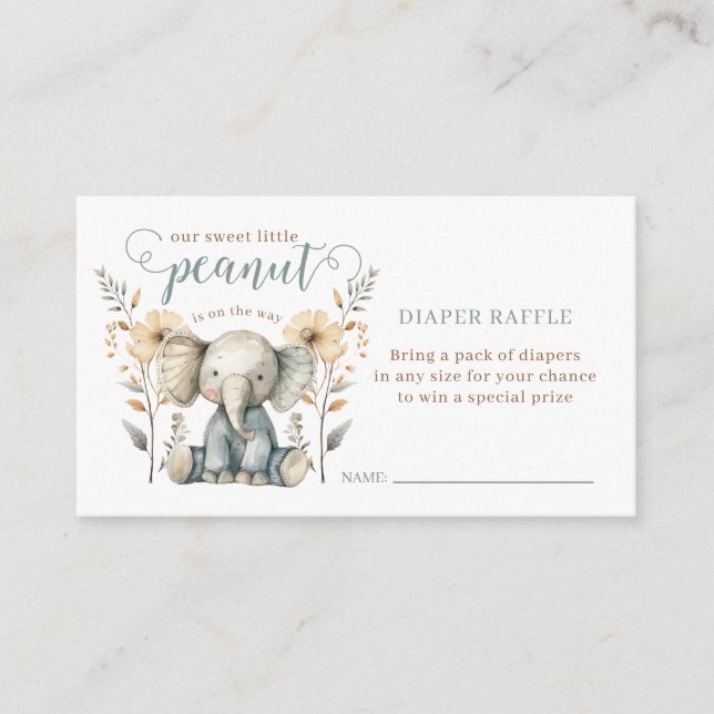 Tarjeta De Recepción Pequeño cacahuete bebé elefante azul Diaper Raffle (Anverso)