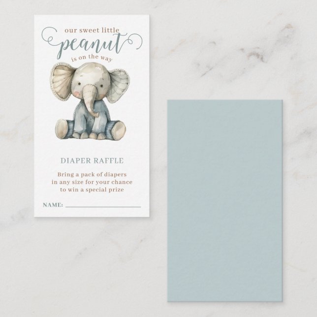 Tarjeta De Recepción Pequeño cacahuete bebé elefante azul Diaper Raffle (Anverso / Reverso)