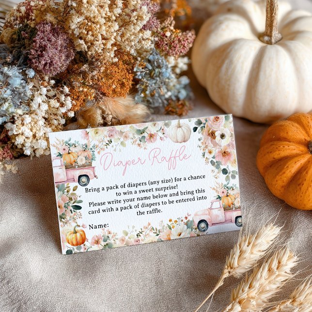 Tarjeta De Recepción Pequeño Camión de Calabaza Diaper Raffle Baby Show (Little Pumpkin Truck Diaper Raffle Baby Shower Enclosure Card)