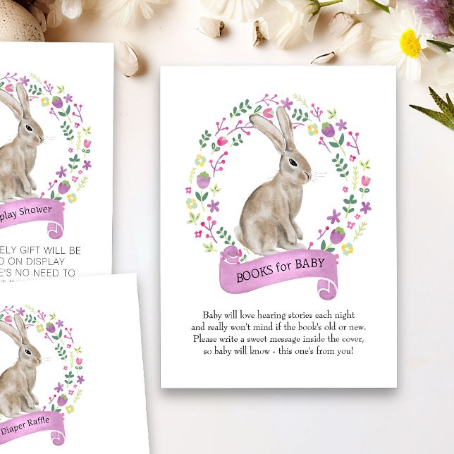Tarjeta De Recepción Pequeño conejito Baby Shower acuarela libros para  (Spring or Easter Book Request card from my Little Bunny & Little Lamb Baby Shower collection)