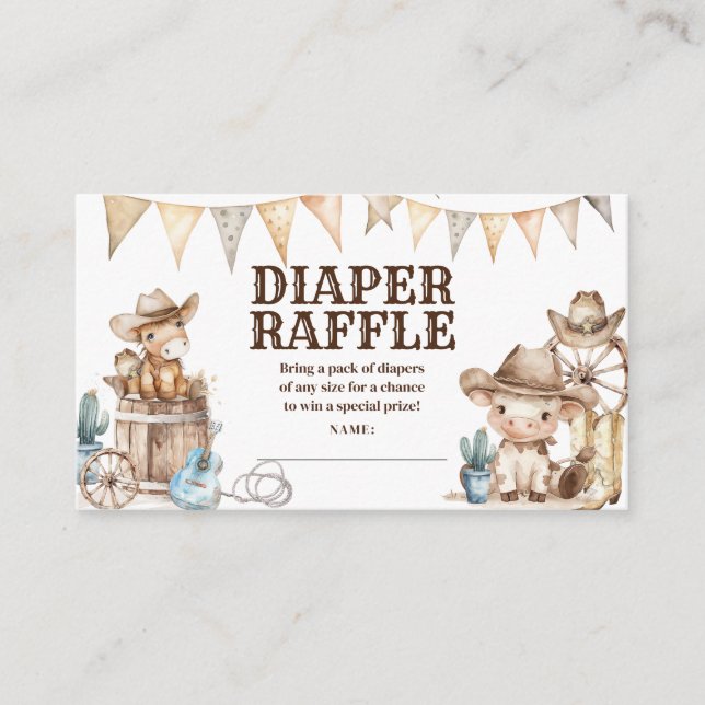 Tarjeta De Recepción Pequeño Cowboy Wild West Baby Shower Diaper Raffle (Anverso)