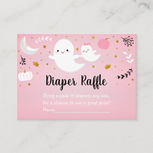 Tarjeta De Recepción Pequeño fantasma rosado Baby Shower Diaper Raffle (Anverso)