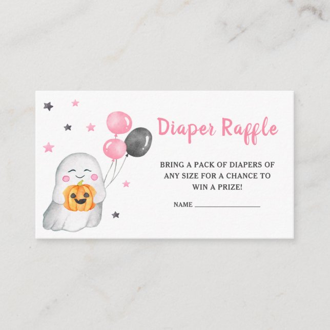 Tarjeta De Recepción Pequeño fantasma rosado Halloween Diaper Raffle (Anverso)