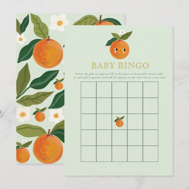Tarjeta De Recepción Pequeño juego de Baby Shower naranja lindo Bingo (Anverso / Reverso)