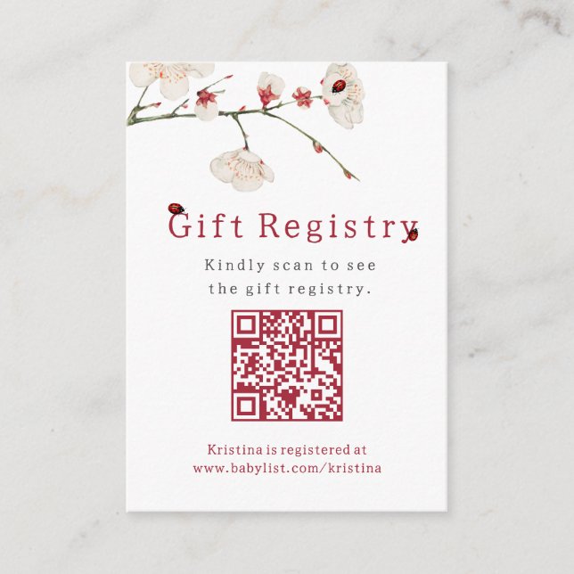 Tarjeta De Recepción Pequeño Ladybug Elegante Registro de Regalos Baby  (Anverso)