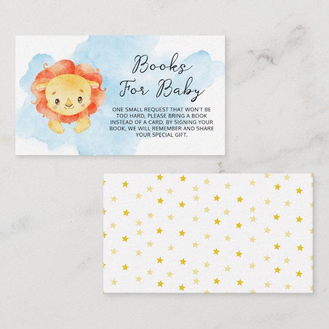 Tarjeta De Recepción Pequeño león es niño acuarela libros invitado (Anverso / Reverso)