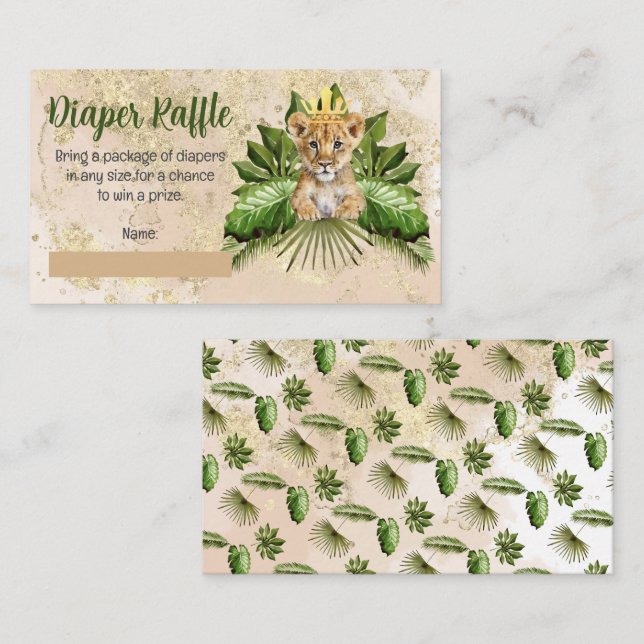 Tarjeta De Recepción Pequeño Lion Cub Tropical Baby Shower Diaper Raffl (Anverso / Reverso)