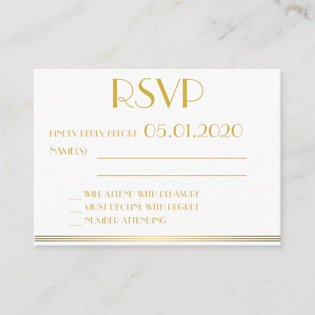 Tarjeta De Recepción Pequeño Monogramado Negro Gran Boda Gatsby RSVP (Anverso)