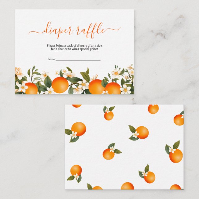 Tarjeta De Recepción Pequeño naranja de rifa de pañales para la ducha d (Anverso / Reverso)