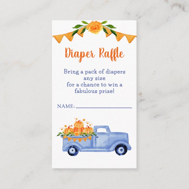Tarjeta De Recepción Pequeño niño de calabaza Baby Shower Diaper Raffle (Anverso)