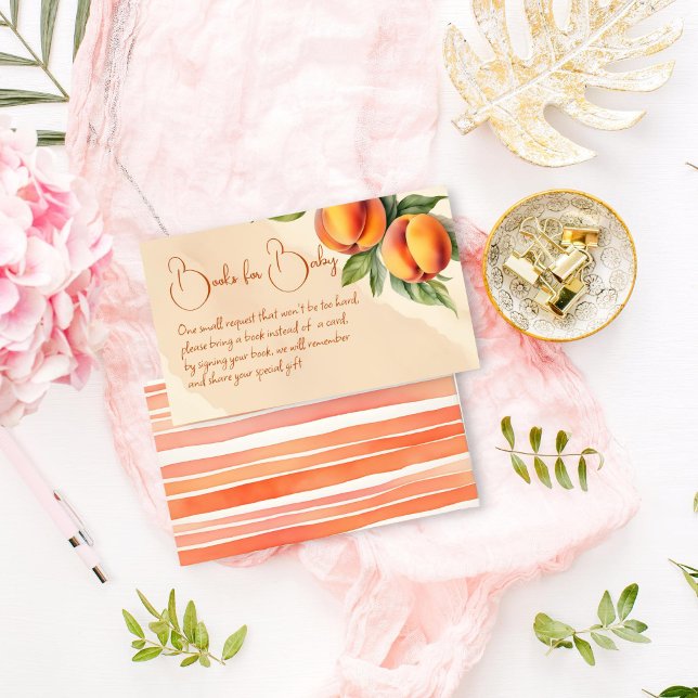 Tarjeta De Recepción PEQUEÑO PEQUEÑO Dulce durazno para bebés (Sweet little peach baby shower books request enclosure card summer peach baby shower books for baby)