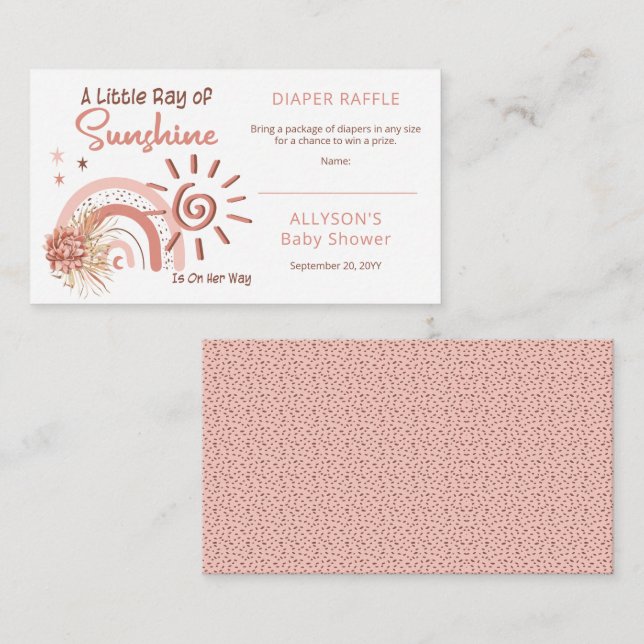 Tarjeta De Recepción Pequeño rayo de sol Baby Shower Diaper Raffle (Anverso / Reverso)