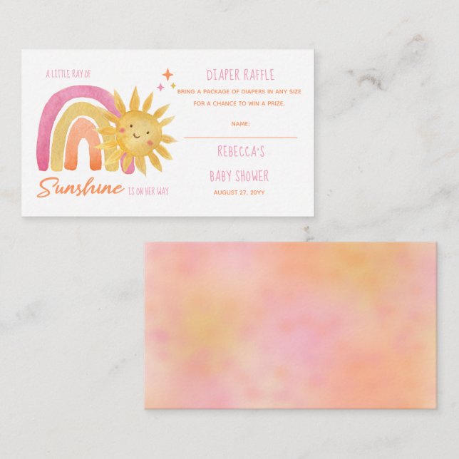 Tarjeta De Recepción Pequeño rayo de sol Baby Shower Diaper Raffle (Anverso / Reverso)