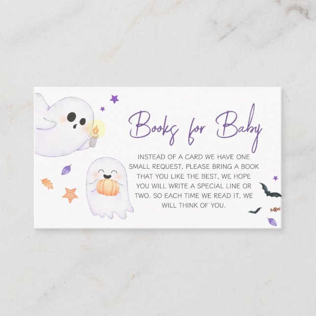 Tarjeta De Recepción Pequeño y morado libros de Halloween para bebé (Anverso)