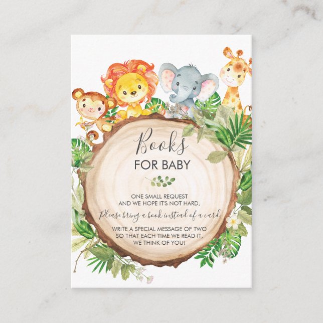 Tarjeta De Recepción Pequeños animales de la jungla en Baby Shower Libr (Anverso)