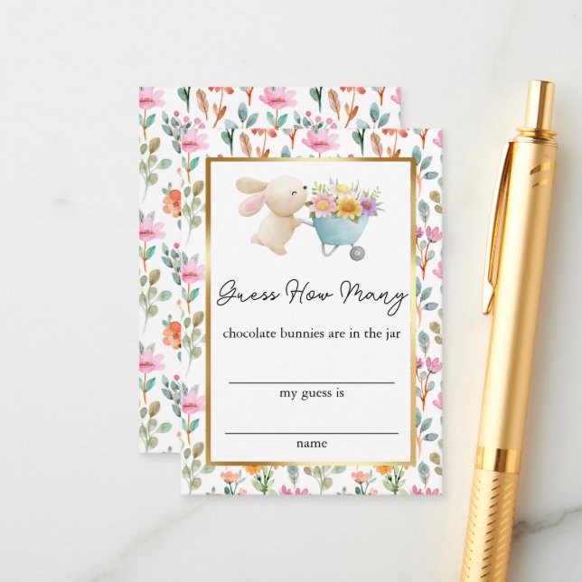 Tarjeta De Recepción Pequeños conejitos flores silvestres adivinan cuán (Anverso/Reverso In Situ)